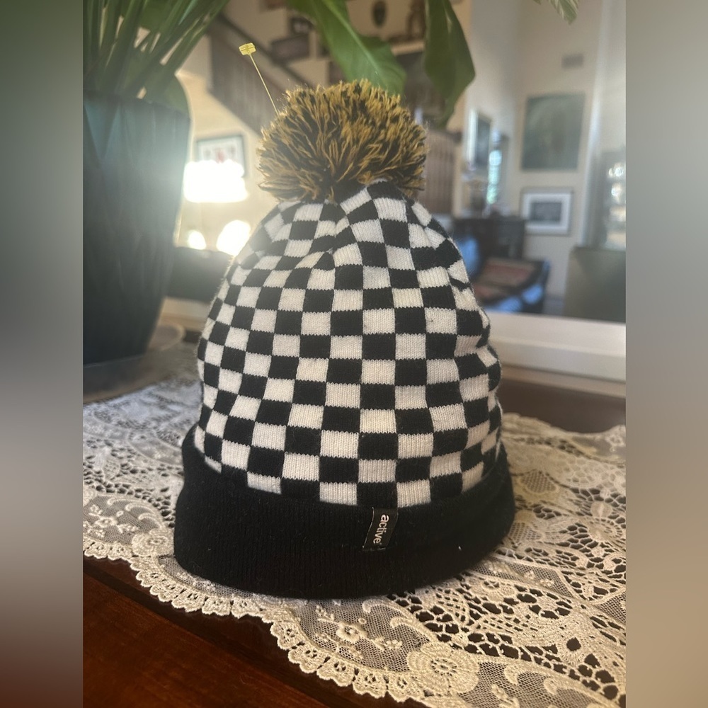 Active White and Black Checkered Beanie Hat
